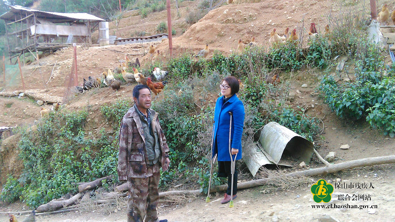 市残联副理事长花艳芳与残疾人创业户交谈