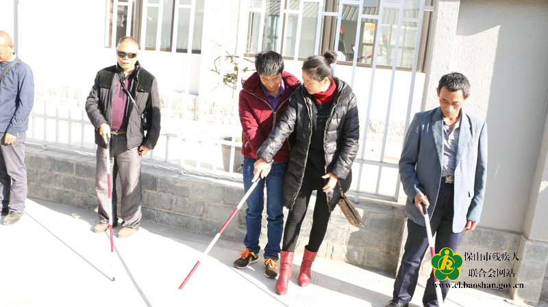 图为:对盲杖使用进行指导纠正