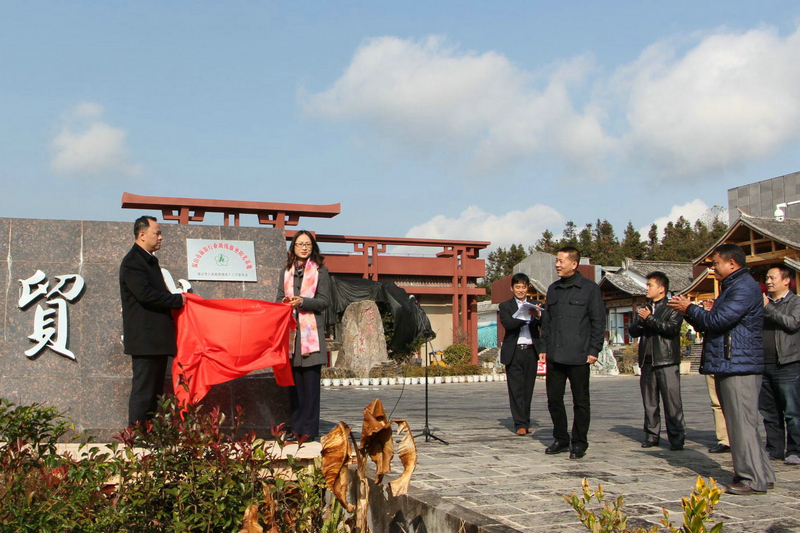 保山市委常委、市委宣传部部长陈光俊(左一)与腾冲市人民政府副市长谷萍(左二)为“保山市旅游行业助残服务阳光基地”揭牌